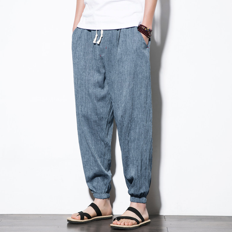 Summer clothing slim fit linen casual pants loose sport pants bungling cotton linen large size male hallen light cage pants