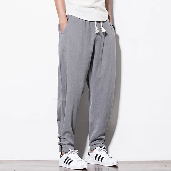 Chinese style men's linen retro style Hanfu men's pants Large size loose Chinese cotton and Hemp National style Tang dress Hallen pants