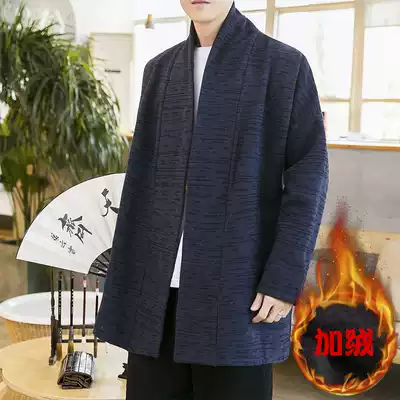 Flax Road robe Chinese style men's wear windbreaker coat retro style Han suit long shirt Zen clothes clothing autumn and winter