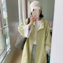 freshtaro avocado green handsome long collar windbreaker coat female spring and autumn fashion Korean version ins slim