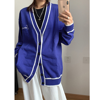 SUNIRI 21AW Chao Brand Klein Blue Knitted Cardigan V Neck White Loose Long Sleeve Sweater Jacket for Men and Women