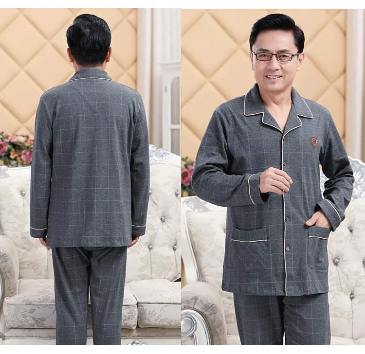 Người cha trung niên và người cao tuổi đồ ngủ nam mùa xuân, cotton mùa thu dài tay áo trung niên xl cardigan dịch vụ nhà phù hợp