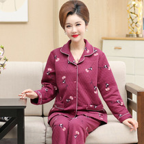 Autumn and winter pajamas womens pure cotton thin padded middle-aged and elderly mother plus size sandwich air cotton home clothes set