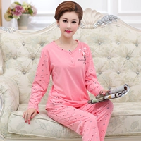 Mẹ trung niên đồ ngủ cotton dài tay nữ trung niên béo MM XL mùa xuân và mùa thu phục vụ nhà thường xuyên shop đồ nữ cao cấp