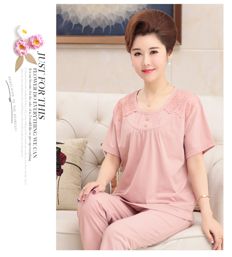 Mùa hè quý bà quần ngắn tay cotton đồ ngủ phần mỏng mui xe trung niên mẹ cộng với phân bón XL phù hợp với dịch vụ nhà bộ đồ mặc nhà