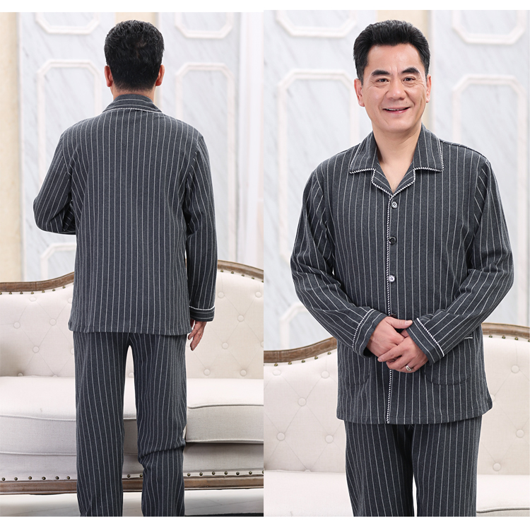 Bộ đồ ngủ nam cotton dài tay mùa xuân và mùa thu cộng với phân bón XL dành cho người trung niên cotton mỏng phù hợp với dịch vụ gia đình đồ bộ mặc nhà cao cấp
