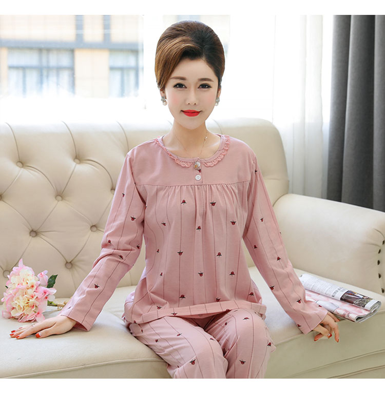 Bộ đồ ngủ dài tay dành cho phụ nữ trung niên Bộ đồ ngủ bằng vải cotton cho phụ nữ trung niên đồ bộ nữ mặc nhà