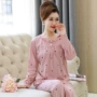 Bộ đồ ngủ mẹ cotton dài tay cộng với phân bón XL dành cho phụ nữ trung niên mùa thu và mùa đông dày váy ngủ nữ