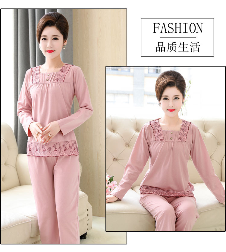 Mùa xuân và mùa thu trung niên mẹ bông cotton đồ ngủ trung niên phụ nữ XL cotton dài tay phù hợp với dịch vụ nhà quần áo ngủ nữ
