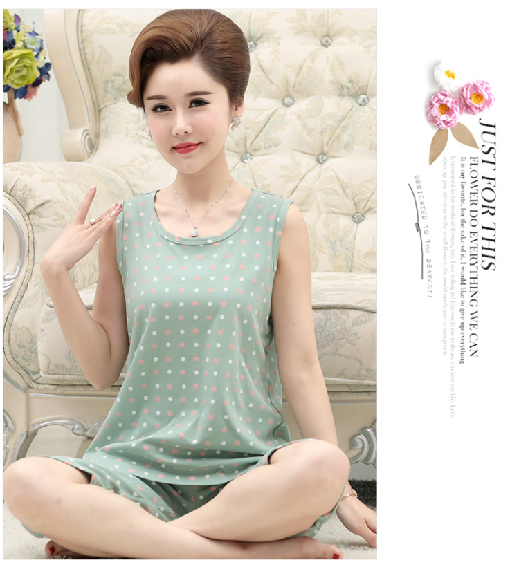 Mẹ mùa hè vest dịch vụ nhà phù hợp với trung niên chất béo MM của phụ nữ XL không tay quần short cotton đồ ngủ