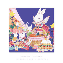 Blue Fat Time Machine I White Rabbit's Picnic Original Postcard Gift Cultural and Creative Greeting Card Cute Rabbit