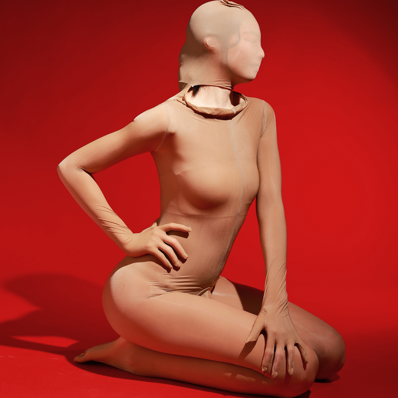 Extra Large Size 150kg Men's Horse Oil Stockings One-Piece Suit Invisible Shiny Full-Cover Stockings Headgear Five-Finger Unisex Style