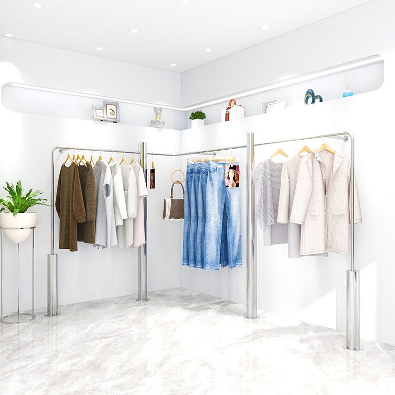 Inky brand new clothing store shelves Island Shelf Stainless Steel Wire Drawing Upper Wall Floor Shelf