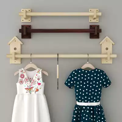 Men's and women's clothing store hanger display rack retro old solid wood hanging on the wall hanging clothing store hook