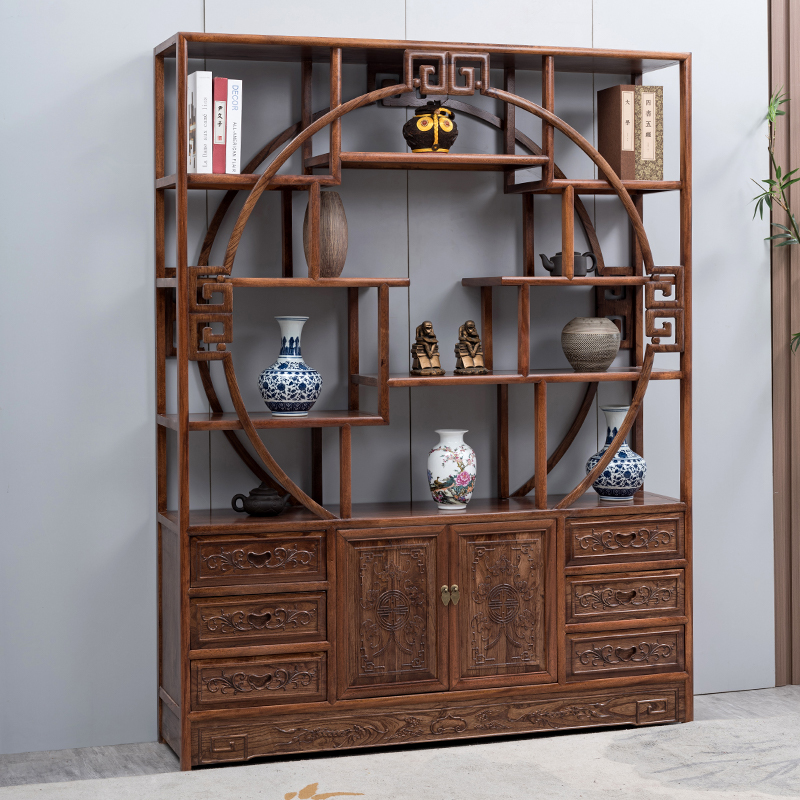 1.63m 1.2m Antique-Style Solid Wood Bookcase, New Chinese-Style Bookshelf, Antique Tea Room Storage Rack, Living Room Multi-Purpose Display Cabinet 1.63m 1.2m Antique-Style Solid Wood Bookcase, New Chinese-Style Bookshelf, Antique Tea Room Storage Rack, Living Room Multi-Purpose Display Cabinet