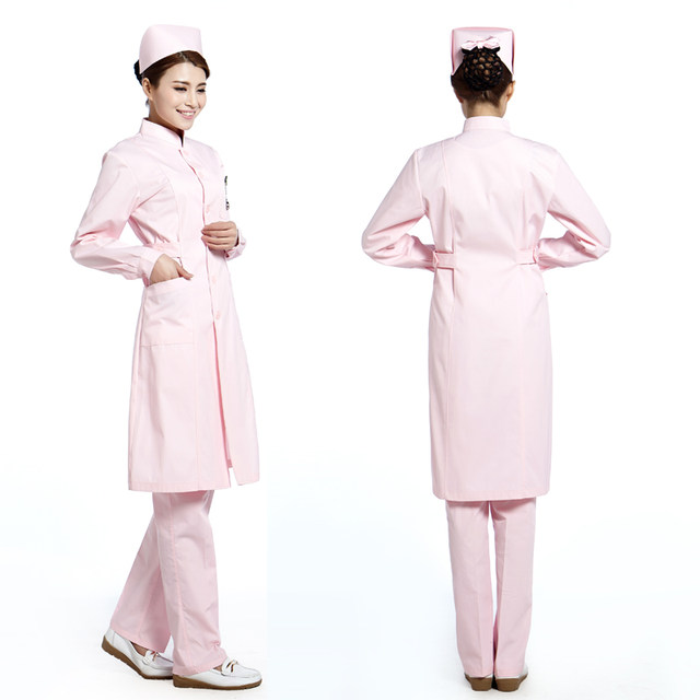 Nurse uniform, long-sleeved winter dress, stand-up collar, hospital beauty salon, dental pharmacy, health school work uniform, short-sleeved white coat