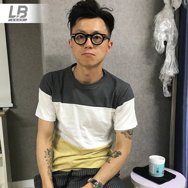 (Rob Cooperative) men summer cotton tricolor casual colour - coloured Japanese and Korean short - sleeved T - shirt