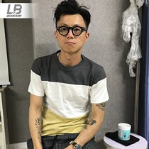 (Radish Cooperative) Mens Summer Cotton Three Color Leisure Contrast Japanese and Korean Short Sleeve T-shirt