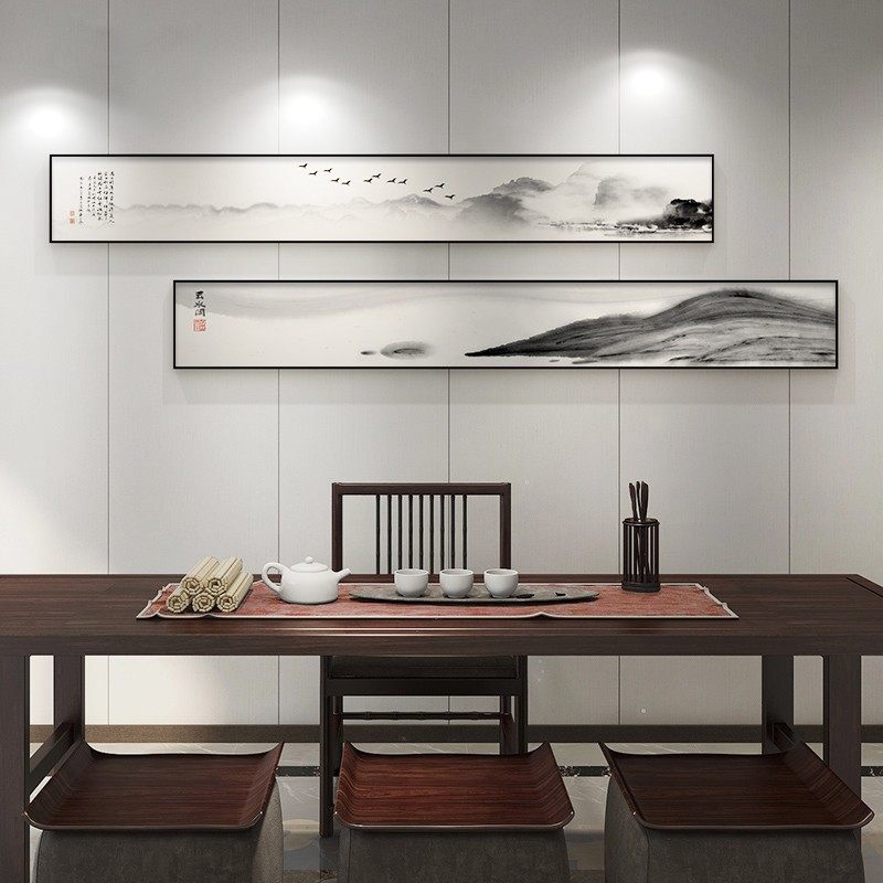 中国风茶室装饰画细长条禅意水墨画新中式客厅沙发背景墙壁画挂画-Taobao
