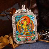 Pure hand-painted thangka pendant Manjusri Bodhisattva Zodiac patron god nature Buddha sterling silver box Buddha statue Buddha pendant