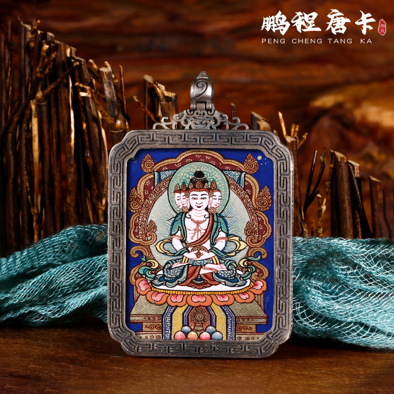 Pure hand-painted carry-on thangka pendant big day Buddha statue zodiac Buddha pure silver Gawu box Buddha plaque pendant