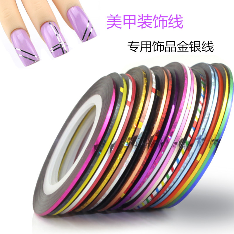 Beauty Nail Polish Nail Polish Nail Polish Sticker 3D Decorative Gold And Silver Thread Metal Wire Colored Drawing With Back Glue Tool Suit