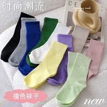cici recommend Starulex autumn thin pure color socks college style color candy color versatile cross stockings