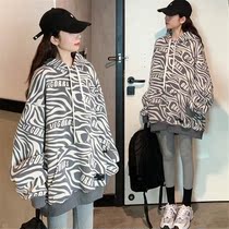 Korean version plus velvet thickened dinghy woman 2021 autumn and winter new loose and lazy pure cotton with cap sleeve head blouses