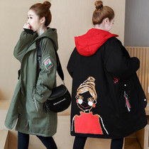 Winter plus size womens Korean version of cotton coat long fat mm winter thick hooded loose slim cotton jacket cartoon coat