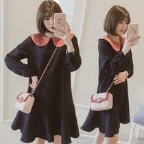 2021 Fall loose dolls collar skirt Han version Fat sister 200 catty long sleeves Lotus Leaf lace with dress