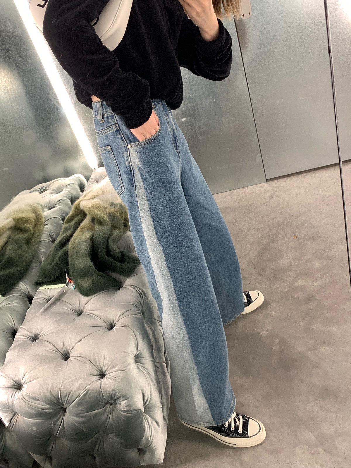 Axige vcruan sharp-angle stitching retro washed jeans women's autumn 2021 new temperament high-waist straight-leg pants