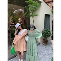Ashigo vcruan peach cotton embroidered exquisite short-sleeved dress female summer new French skirt
