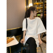 Ashigovcruan privately served with fork large t-shirt woman 2022 Summer new round collar loose 100 lap blouses