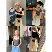 vcruan Asiago Wavy Chest Knit Small Short Sleeve Knitted Blouse Women 2022 New set of headsets