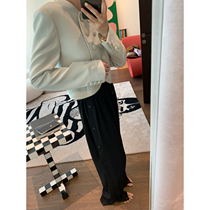 Ashigo vcruan black satin button sports pants Women summer and autumn 2021 New thin wide leg straight pants