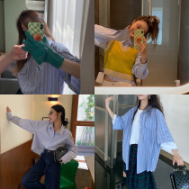 (Welfare Return field) distinctive blue short sleeve shirt female summer slim fit shirt jacket design feeling small crowdsourced wind