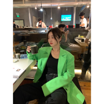 Ashigo vcruan Beaver Street Photo private uniform ten thousand people boast green suit women 2021 autumn new single-breasted Shirt