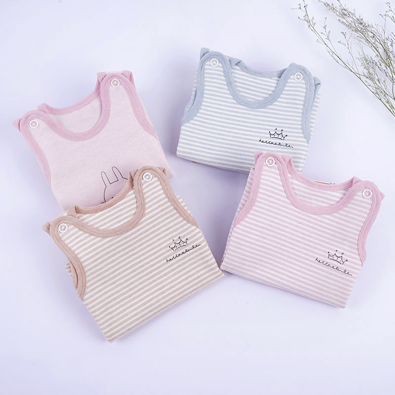 Baby Meiqi baby cotton vest pure cotton sweet spring and autumn shoulder button bottom to keep 100 % warm cotton vest