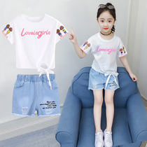 Girls Shorts Set Summer 2021 New Childrens Clothing Net Red Short Sleeve Summer Dress Fashionable Two Piece Girl