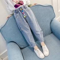 Girls jeans 2021 new female children spring and autumn clothing loose Korean version of foreign style big childrens trousers father pants