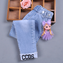 Girls Spring and Autumn Jeans 2021 New Children Female Childrens Foreign Style Wear Girls Elastic Autumn Slim Pants