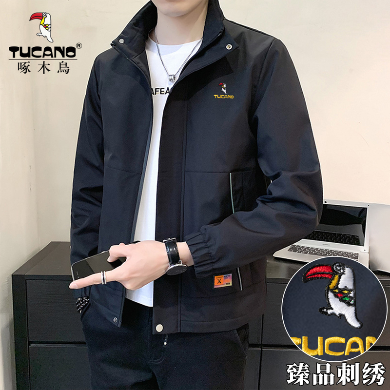 Woodpecker Men's Casual Autumn and Winter Jacket 2026 New Slim Fit High-End Embroidered Stand Collar Windbreaker Men's Clothing