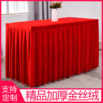 Custom conference tablecloth Gold velvet table skirt table cover Rectangular activity table cover Check-in office tablecloth fabric business