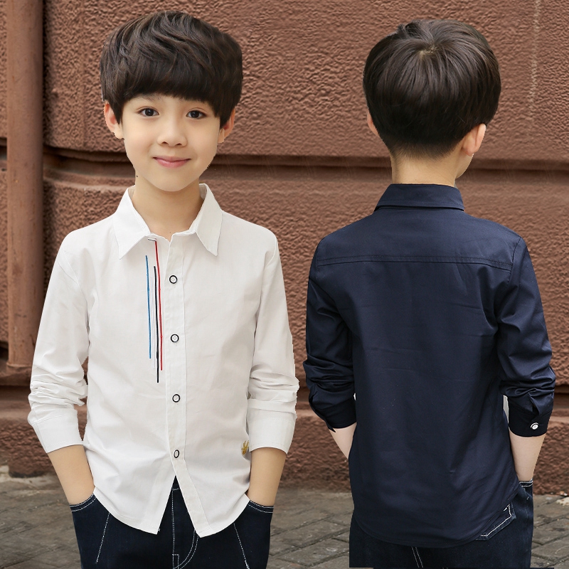 Boy white shirt pure cotton 2022 new 100 lapped children CUHK children's spring and autumn long sleeves handsome boy lining clothes 