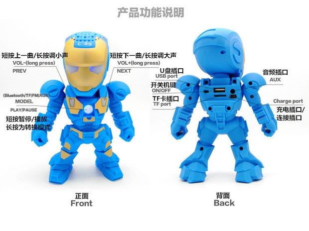 Iron Man Không dây Bluetooth Âm thanh Di động Thẻ mini Loa siêu trầm Marvel Robot Loa Walkman nhỏ - Máy nghe nhạc mp3 may nghe nhac mp3