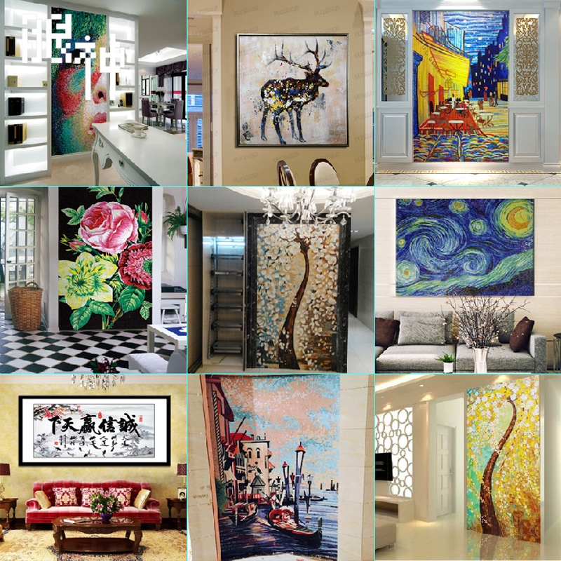 Custom Mosaic Jigsaw Flower And Grass Tree Abstract Pattern Parquet Parquet Living-room Background Wall Cut Painting Xuanguan Bathroom Building Materials