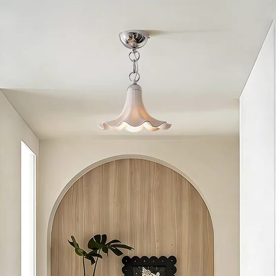 Vintage Bauhaus Ceiling Light with Ceramic Flowers, Full-Spectrum Eye-Protection Balcony Pendant Light