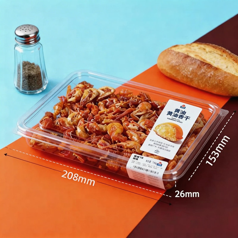 High-Transparency Trendy Disposable Food Box Rectangular Gold Grain Door Style Braised Food Packaging Box for Pastries, Cookies, and Snacks High-Transparency Trendy Disposable Food Box Rectangular Gold Grain Door Style Braised Food Packaging Box for Pastries, Cookies, and Snacks