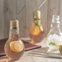 Personality Bulb Bottle Juice Milky Tea Glass Cup Home Straw Water Glass With Handcup Creativity Cute Milk Tea Bottle