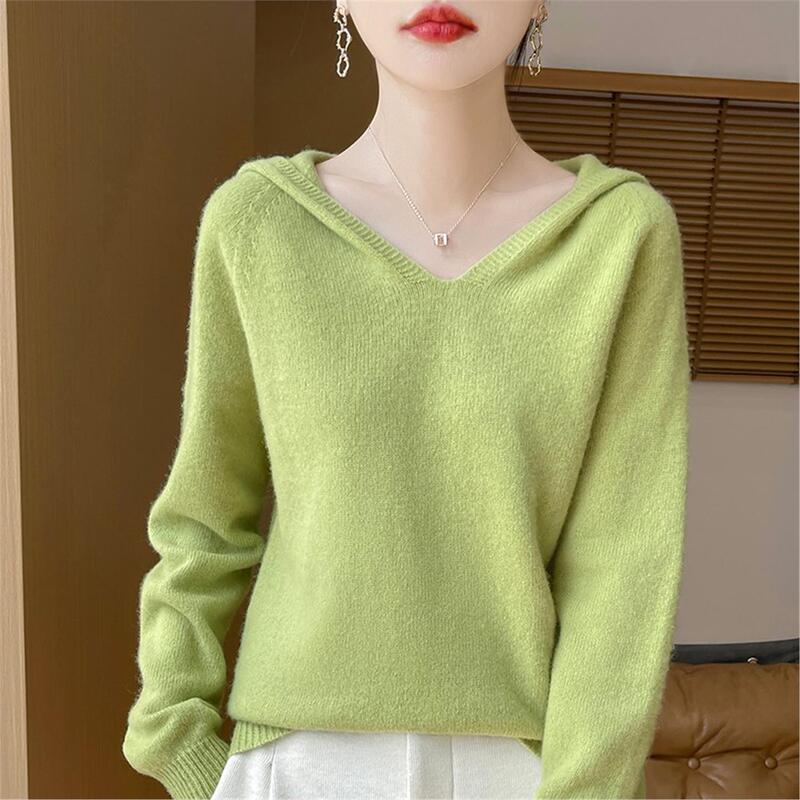 High-End Ready-To-Wear Pure Wool Autumn and Winter Hooded Knit Sweater for Women, Loose Fit, Hooded Sweatshirt, Thickened Base Layer Sweater